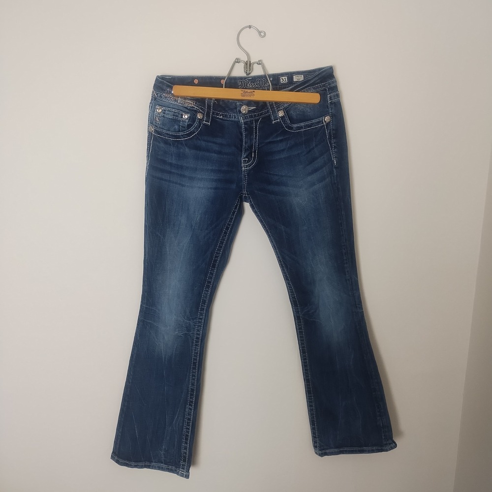 Miss Me Signature Boot Jeans Womens 31 Blue Embellished Y2K Western Cowgirl Glam